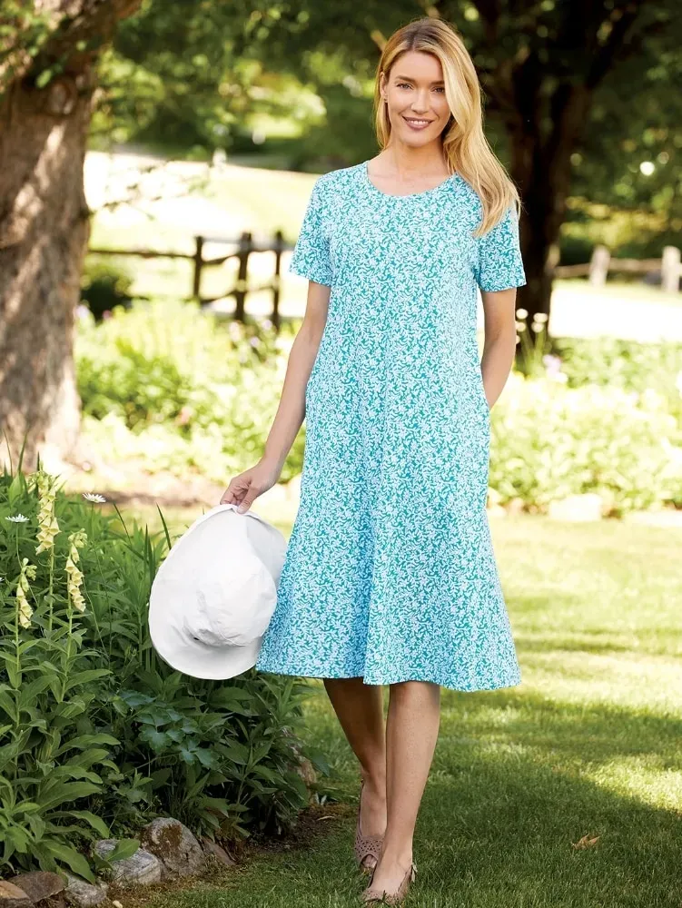 Fresh Florals Cotton Knit A-Line Midi Dress