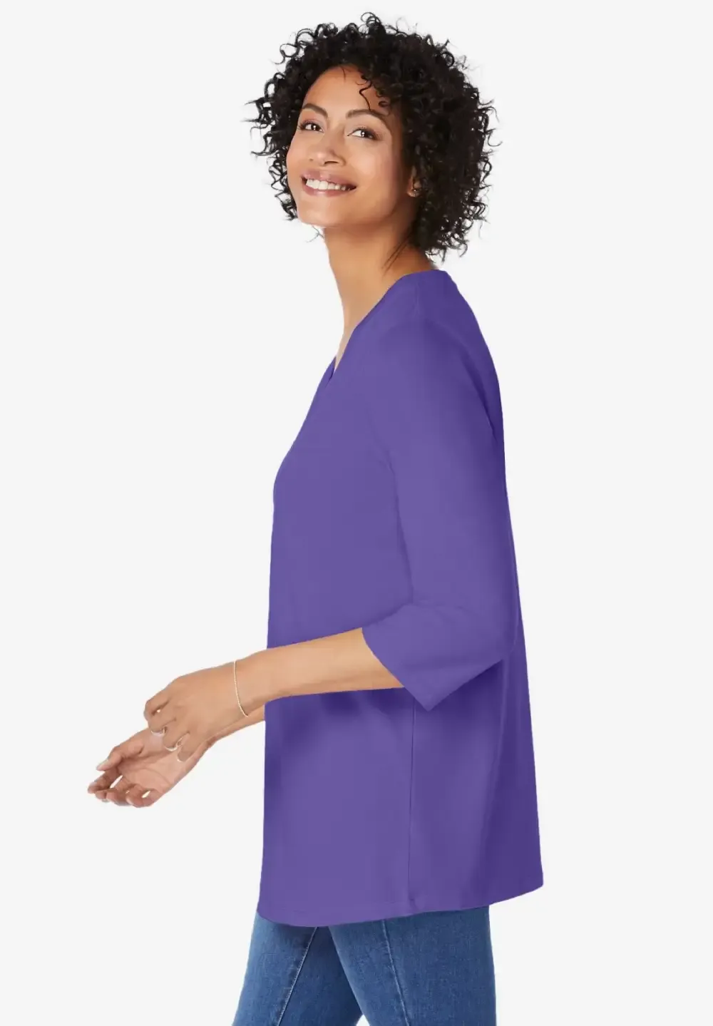 Perfect Three-Quarter Sleeve V-Neck Tunic