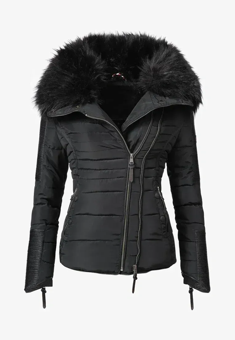 Faux fur hood puffer jacket in white