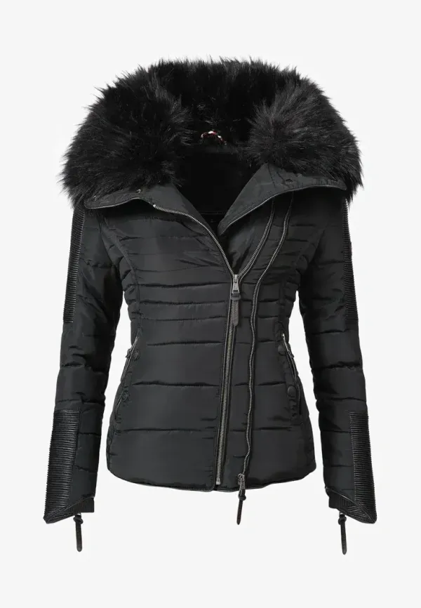 Faux fur hood puffer jacket in white