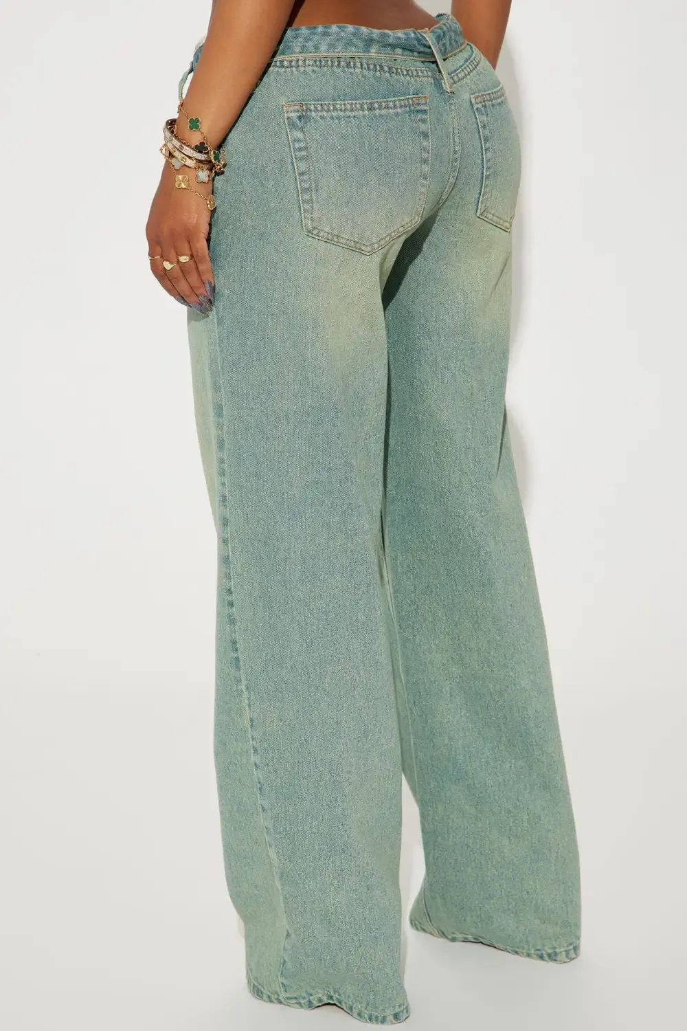 Frankie Foldover Tinted Wide Leg Jeans - Medium Wash