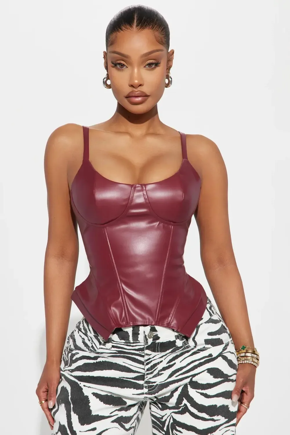 The Only Option Faux Leather Corset Top - Burgundy
