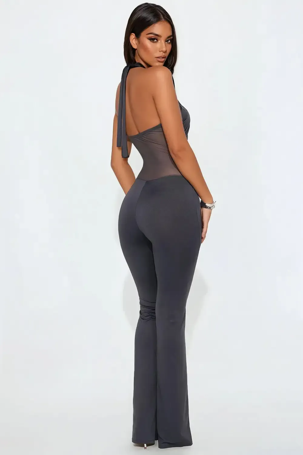 Bridget Sexy Club Halter Jumpsuit - Grey