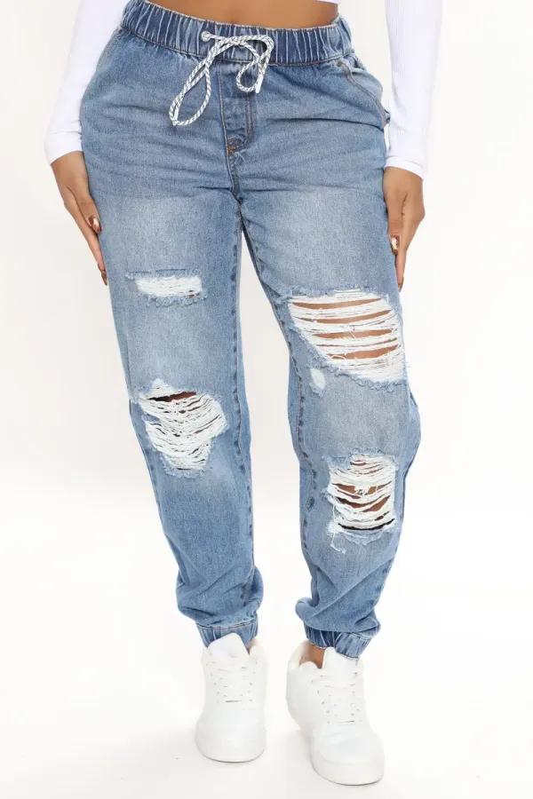 End Game Relaxed Denim Joggers - Medium Blue Wash