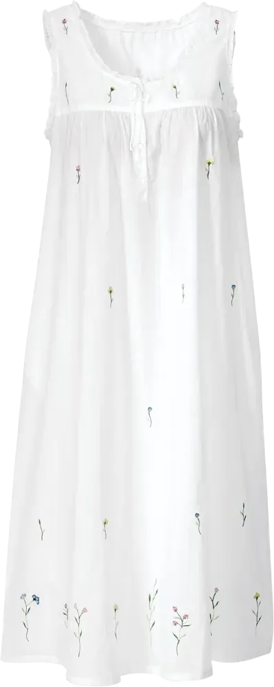 Embroidered Flowers Cotton Nightgown