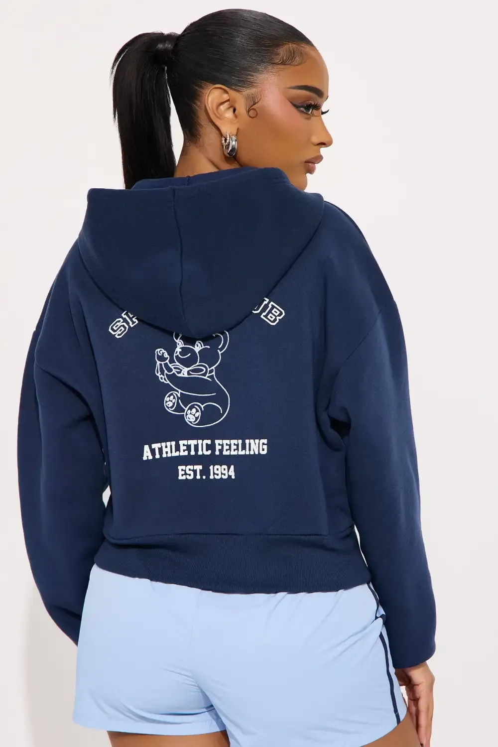 Teddy Sports Club Front Zip Hoodie - Navy