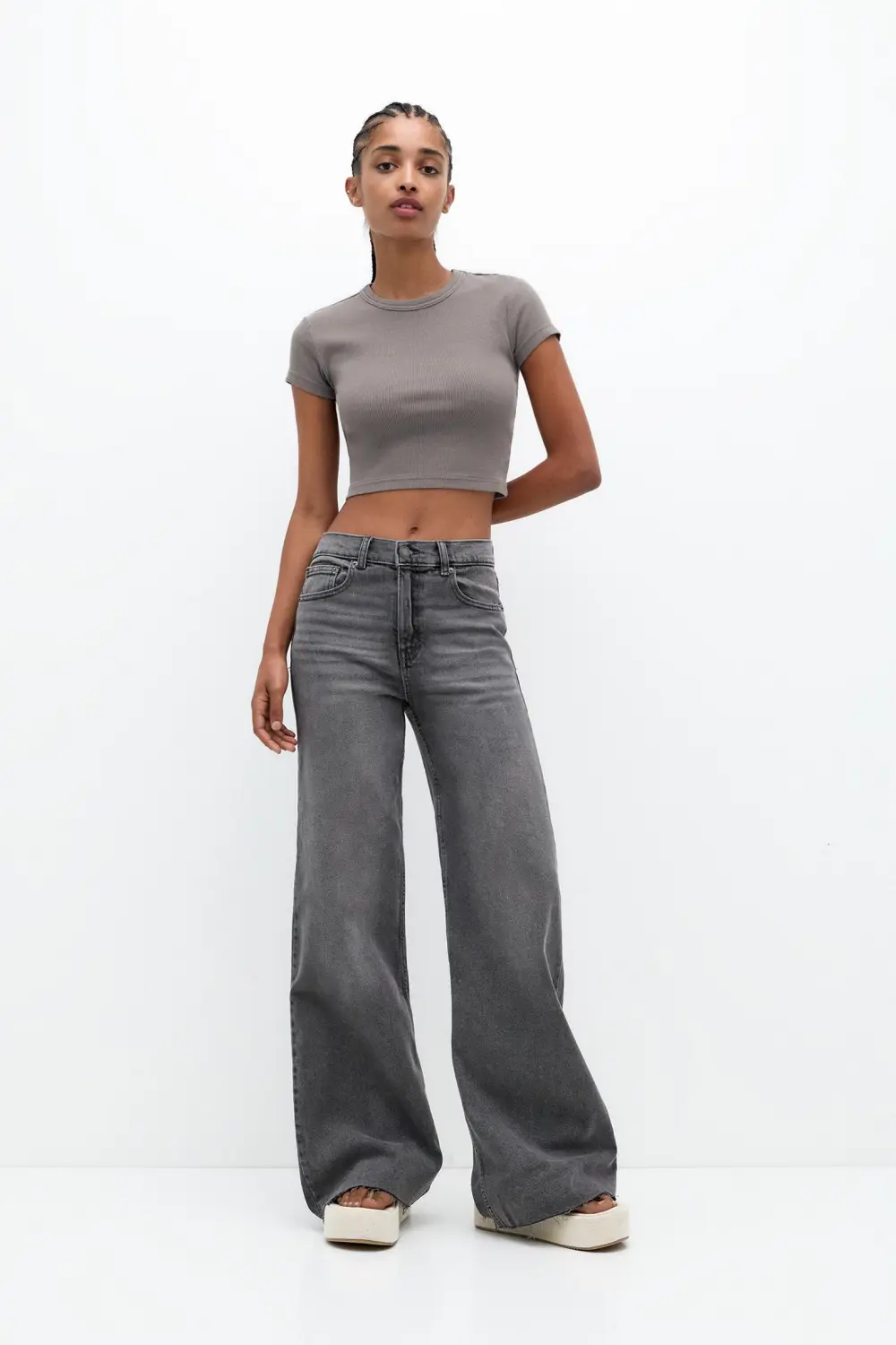Camiseta cropped canalé