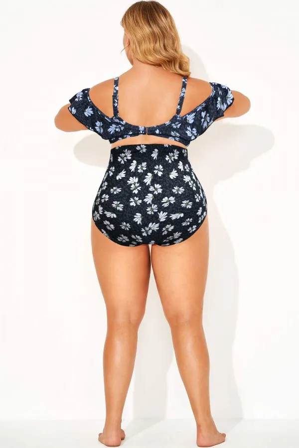 Black Floral High Waist Brief For Lady