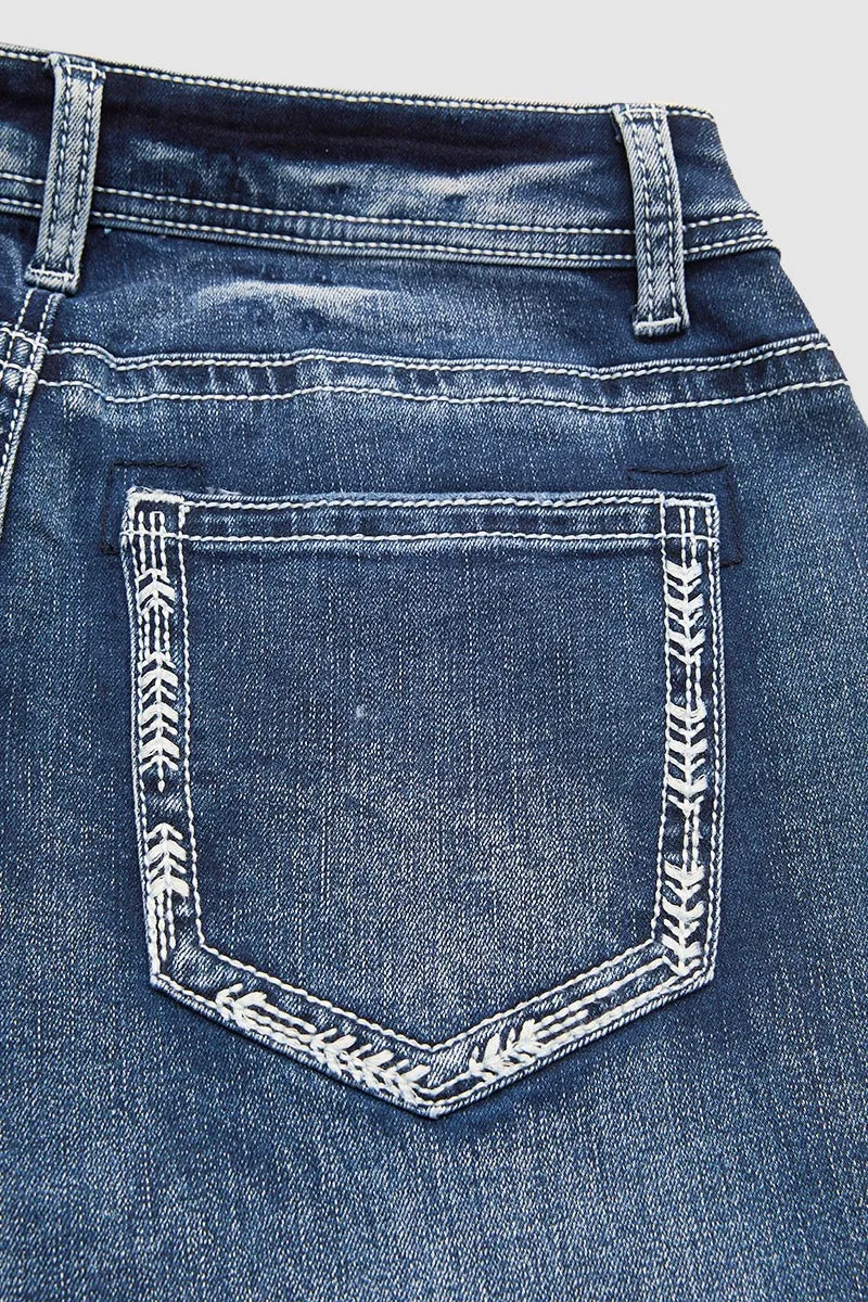 Wash Stitch Detail Mid Rise Straight Leg Jeans