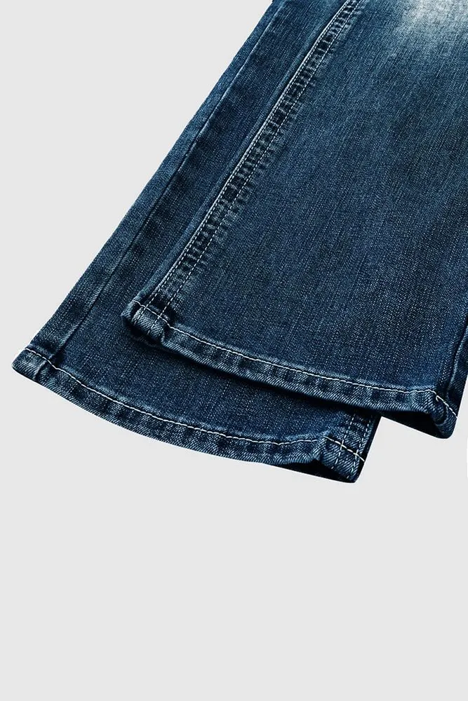 Wash Stretchy Double Button Mid Waist Bootcut Jeans