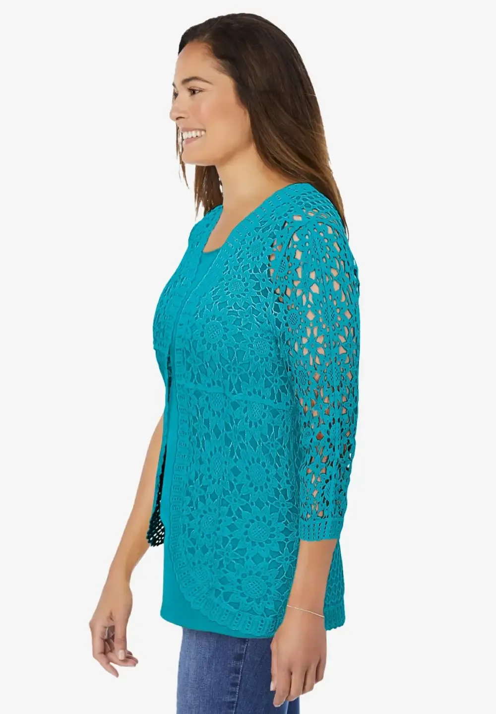 Curved Hem Pointelle Cardigan