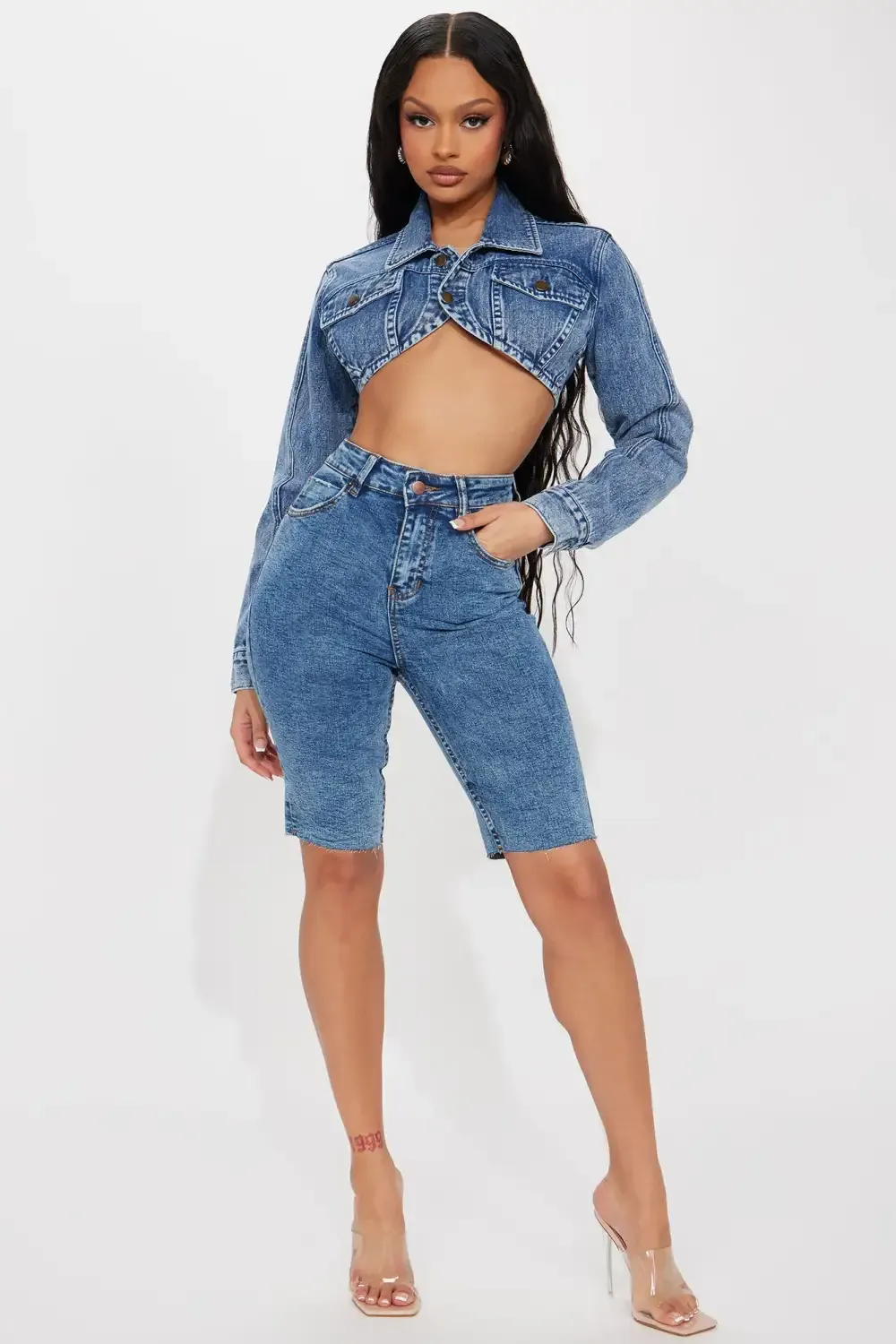Somewhere Sunny Stretch Denim Bermuda Shorts - Medium Wash