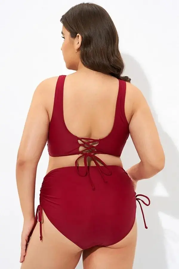 Red Twist Front Cross Back&Front Bikini Top