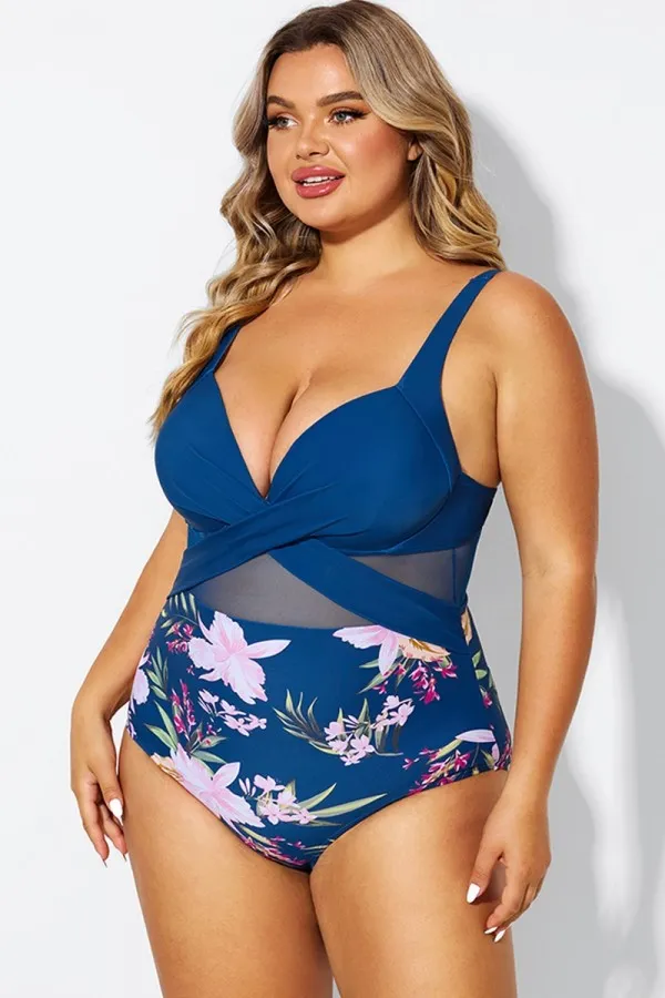 Black Cut Out Mesh Underwire One Piece Swimsuit