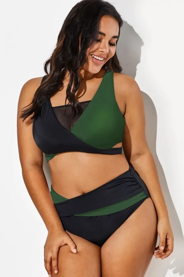 Colorblock Stylish Women Wrap Swimsuits Bikini Top