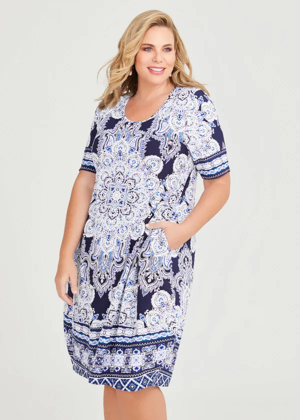 Motif Print Panel Dress