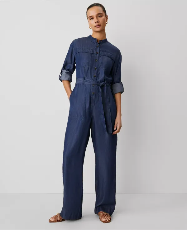 Weekend Collection Chambray Stand Collar Jumpsuit