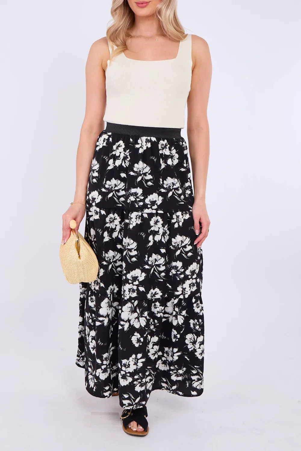 Women's Solid Color Art Floral Print Skirt