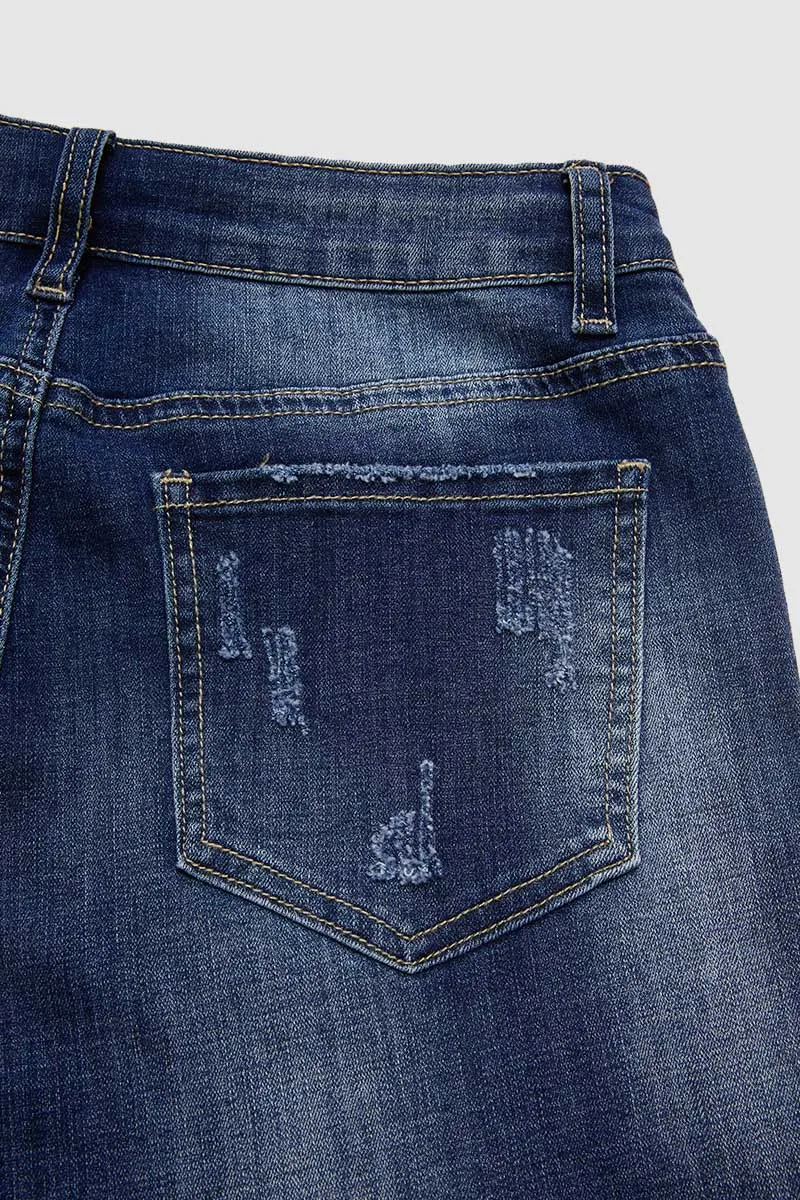 Cut Out Roll Hem High Waist Straight Leg Jeans