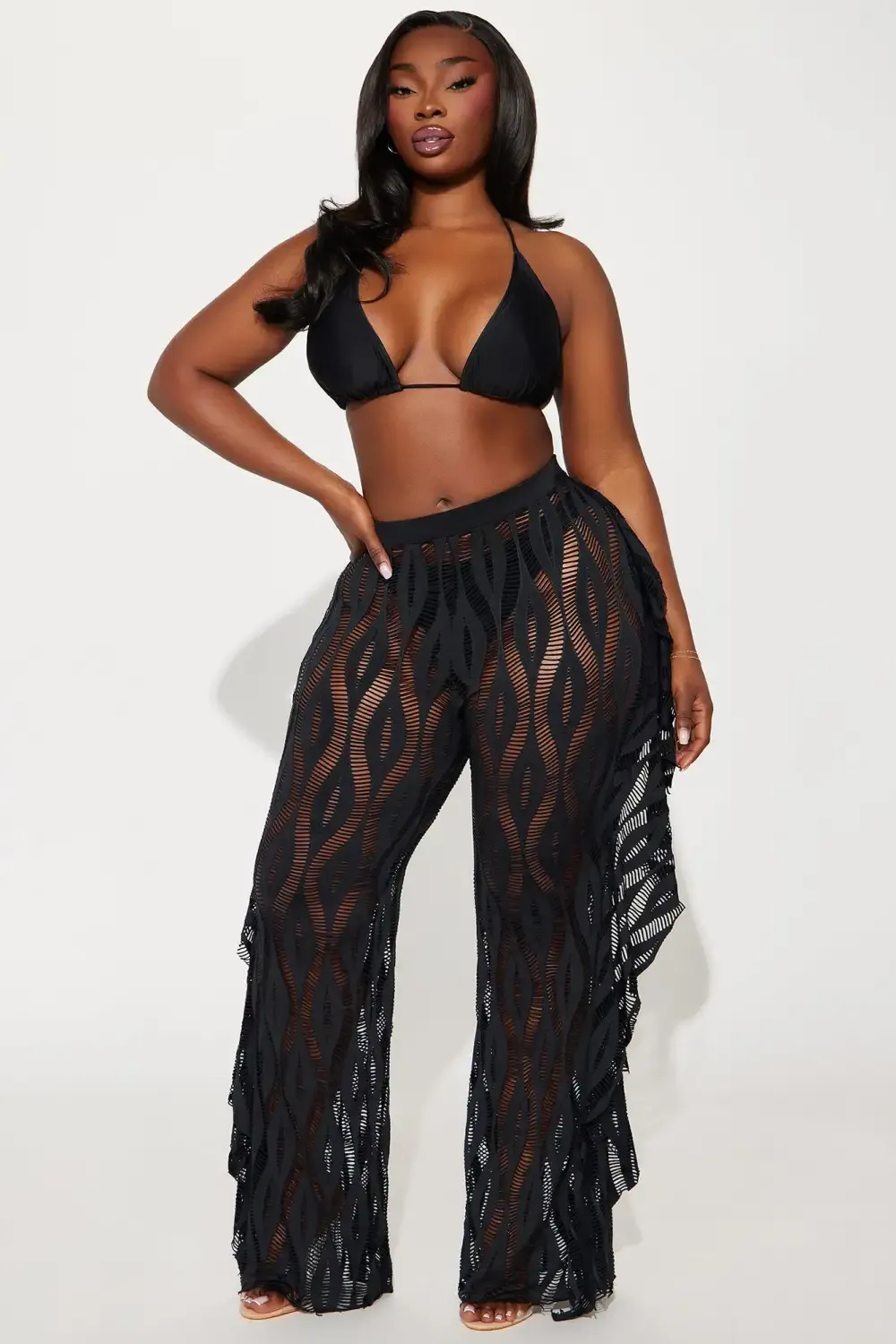 Summer Fling Ruffle 3 Piece Bikini Set - Black