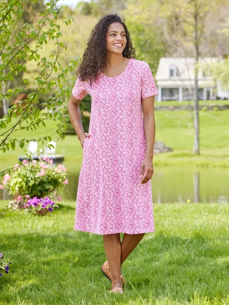Fresh Florals Cotton Knit A-Line Midi Dress