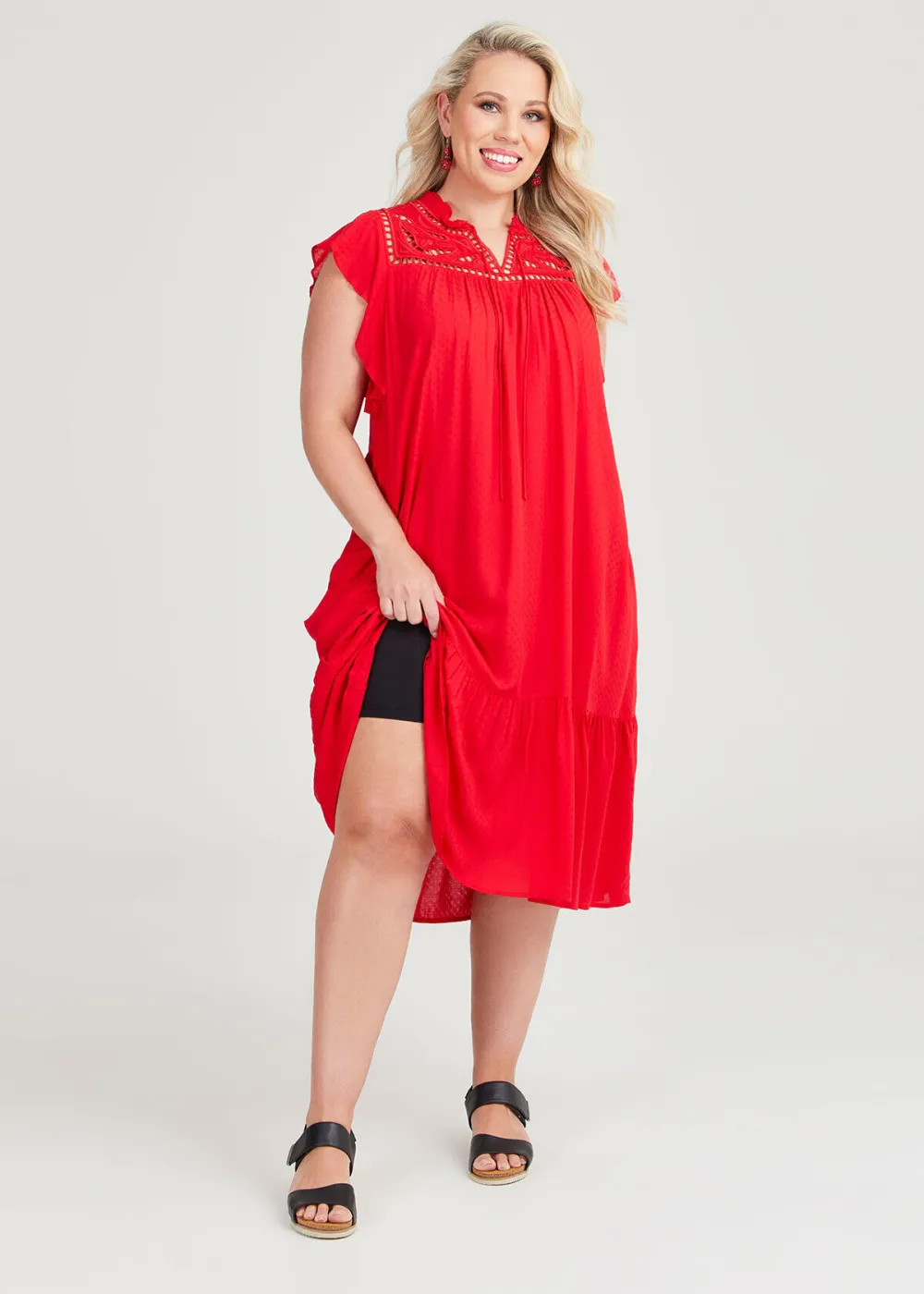 Natural Dobby Cutout Dress