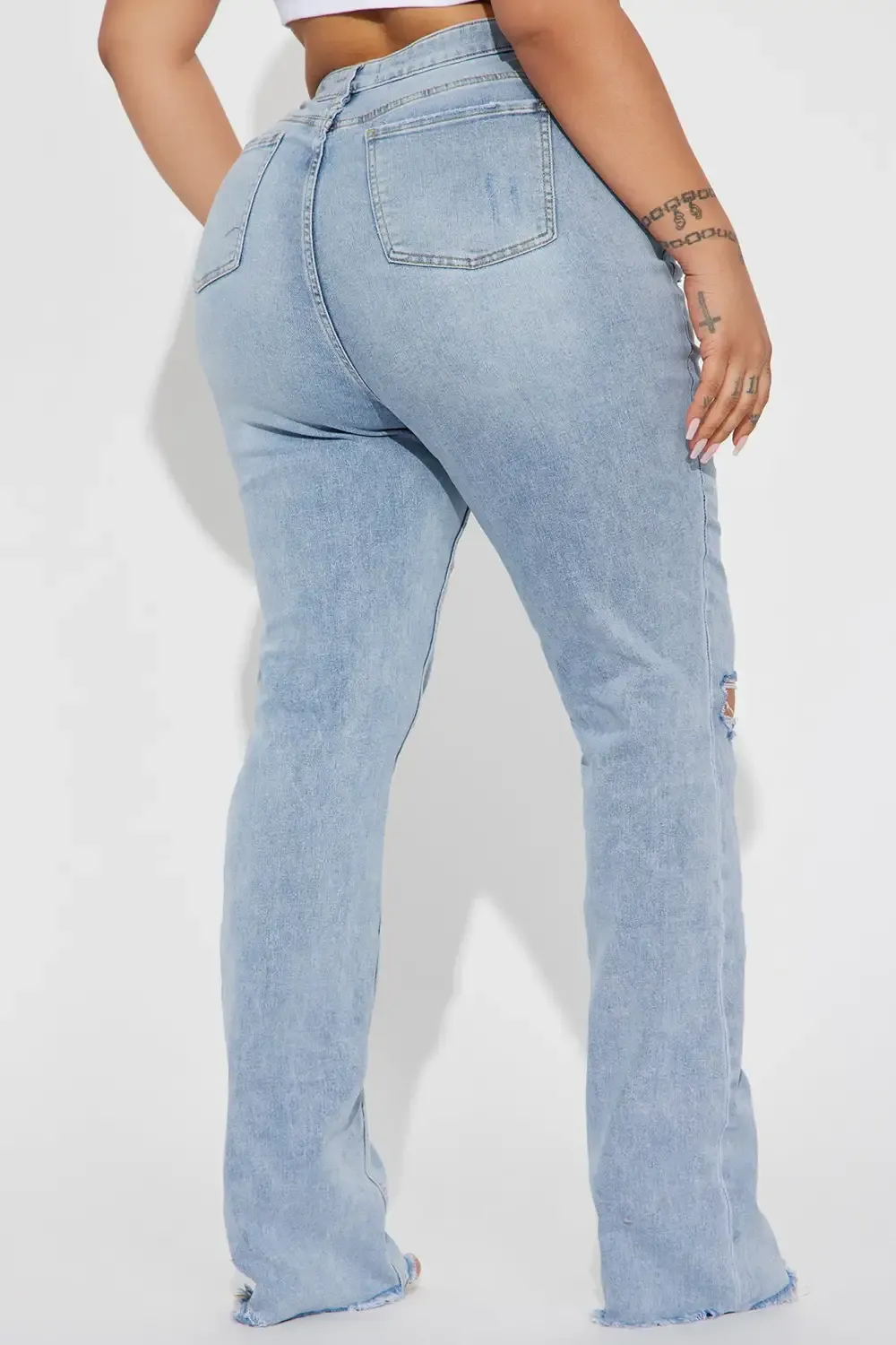 Really Rowdy Ripped Stretch Flare Jeans - Light Wash