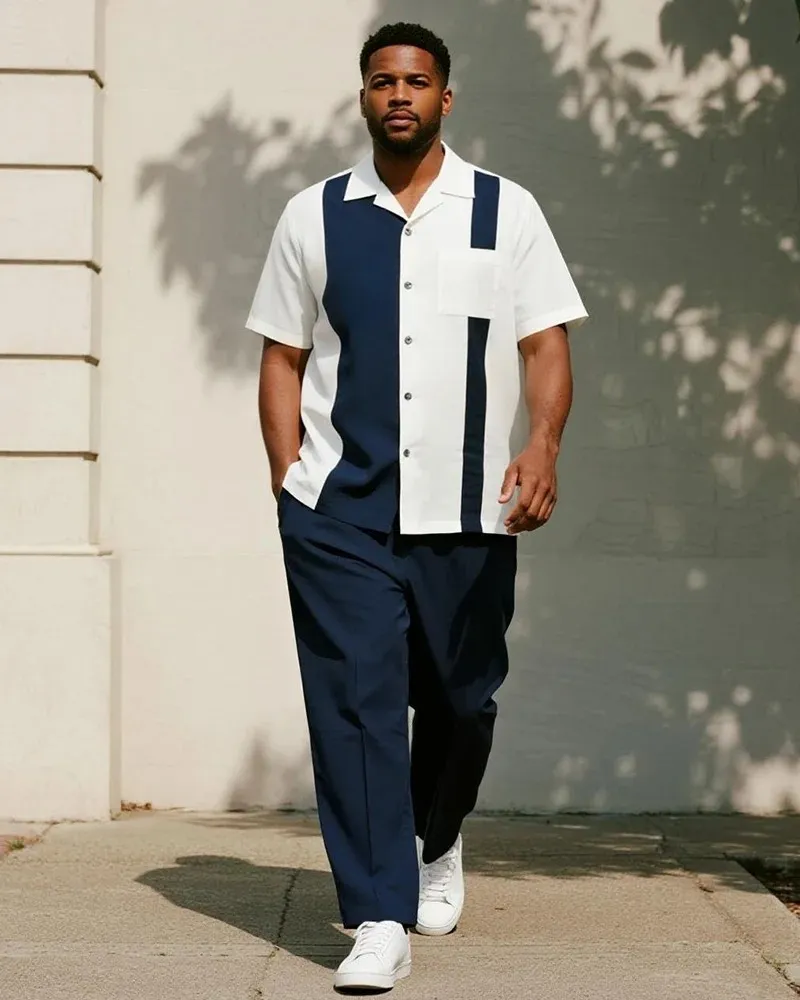 Big & Tall Men's Colorblock Short Sleeve Shirt and Pants Suit