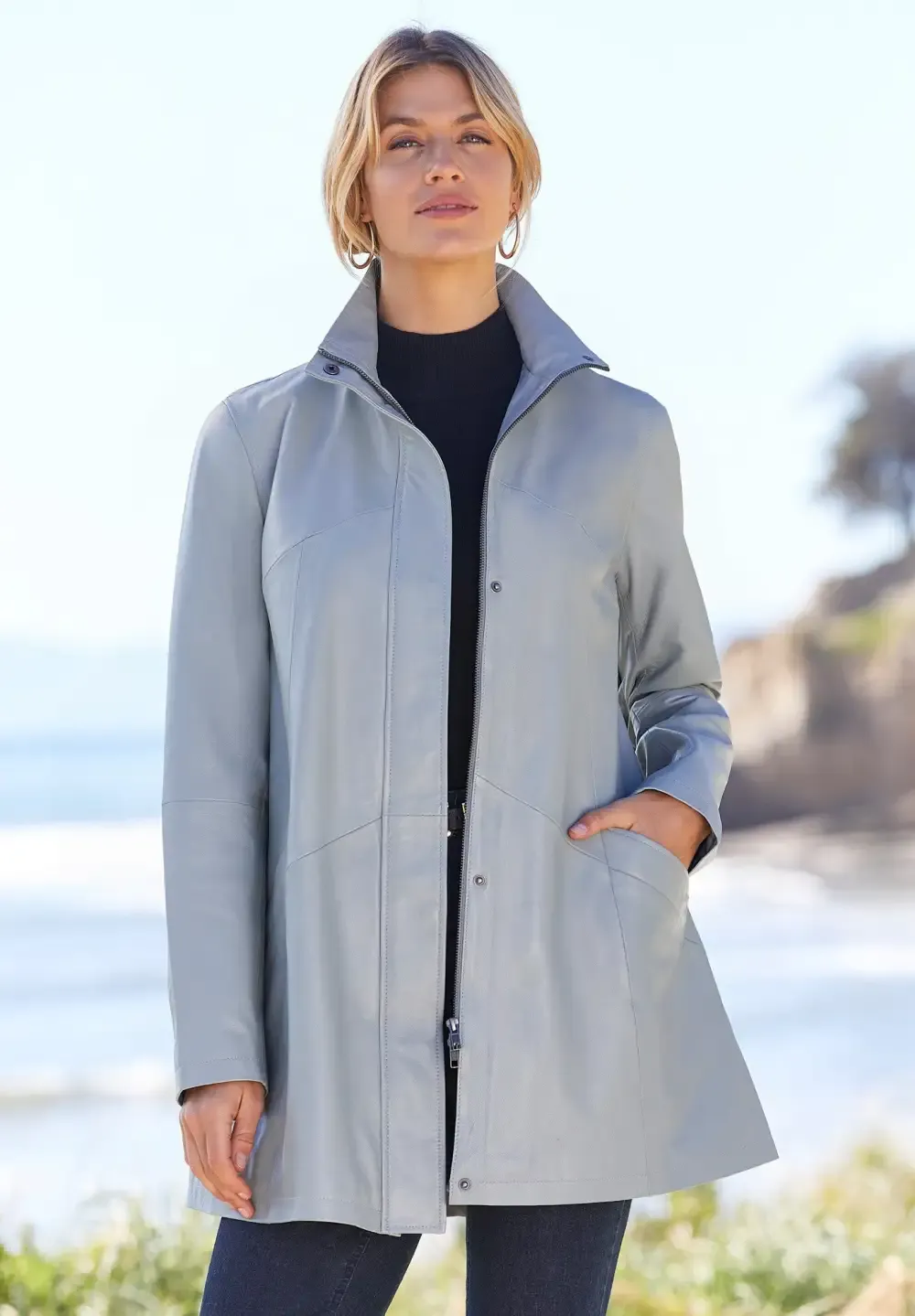 A-Line Zip Front Leather Jacket