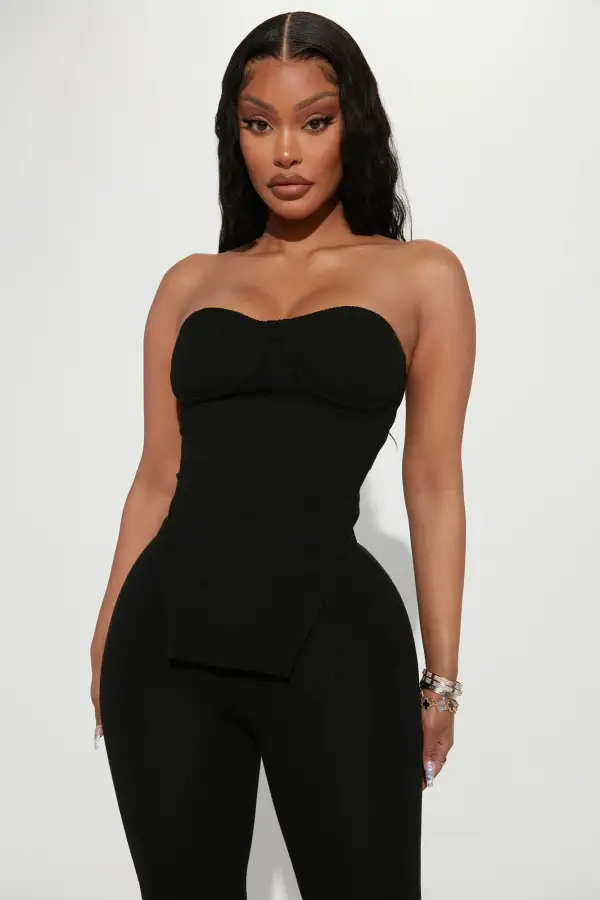 Call My Name Ribbed Pant Set - Black