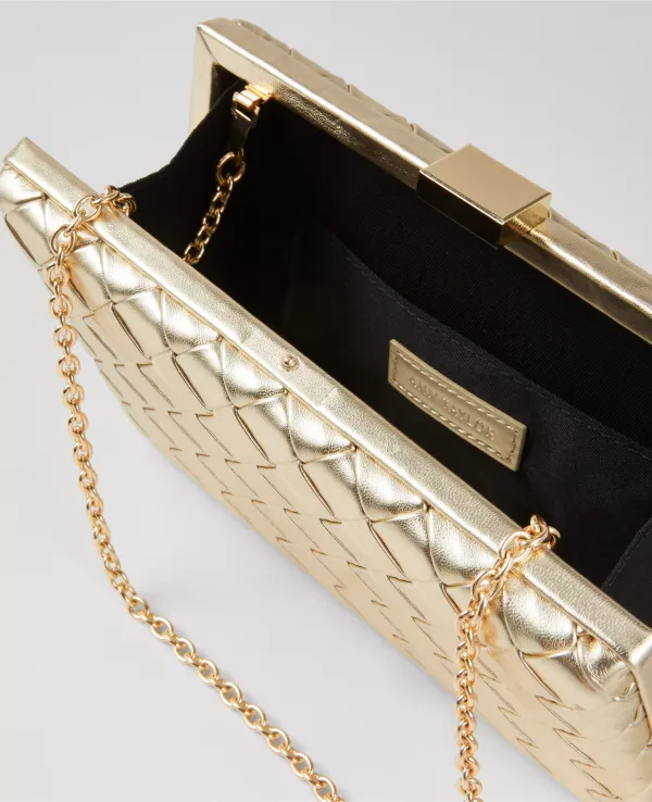 Woven Leather Metallic Hard Clutch