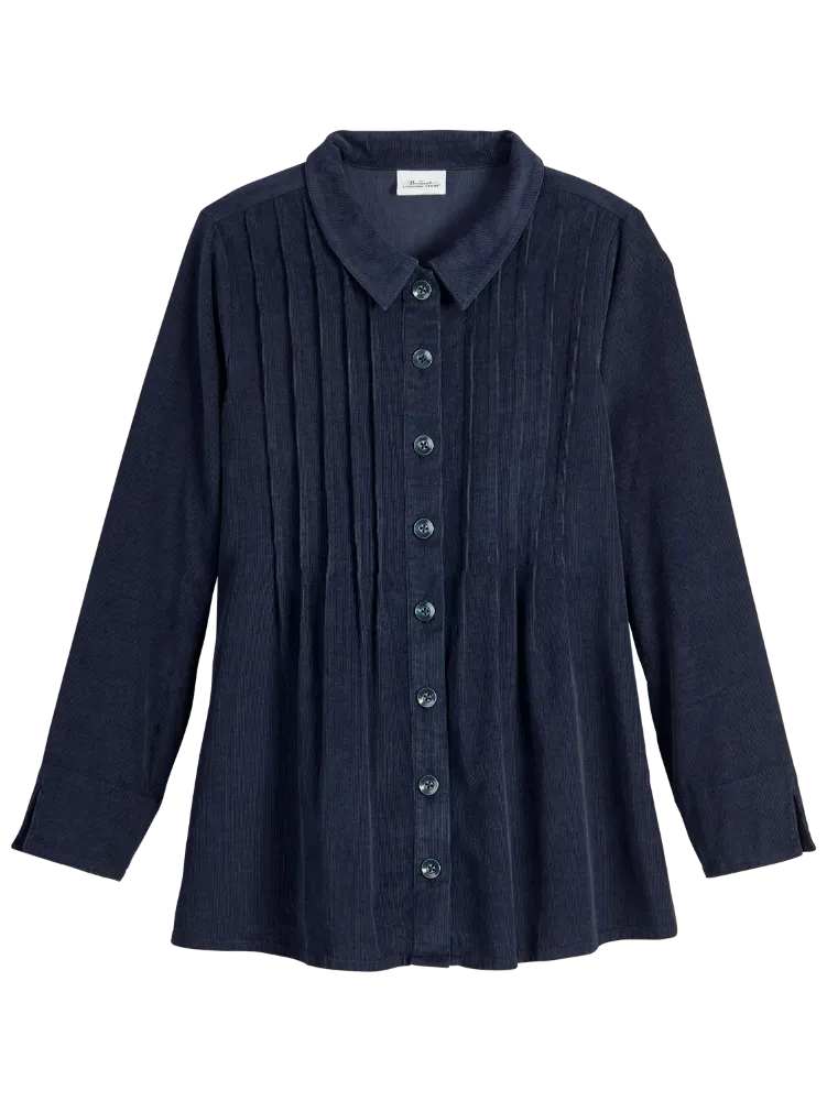 Women's Pintucked Floral Corduroy Tunic Top