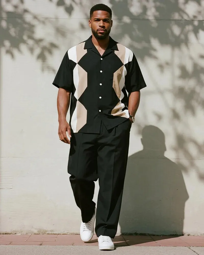 Big & Tall Men's Geometric Short Sleeve Shirt and Pants Suit