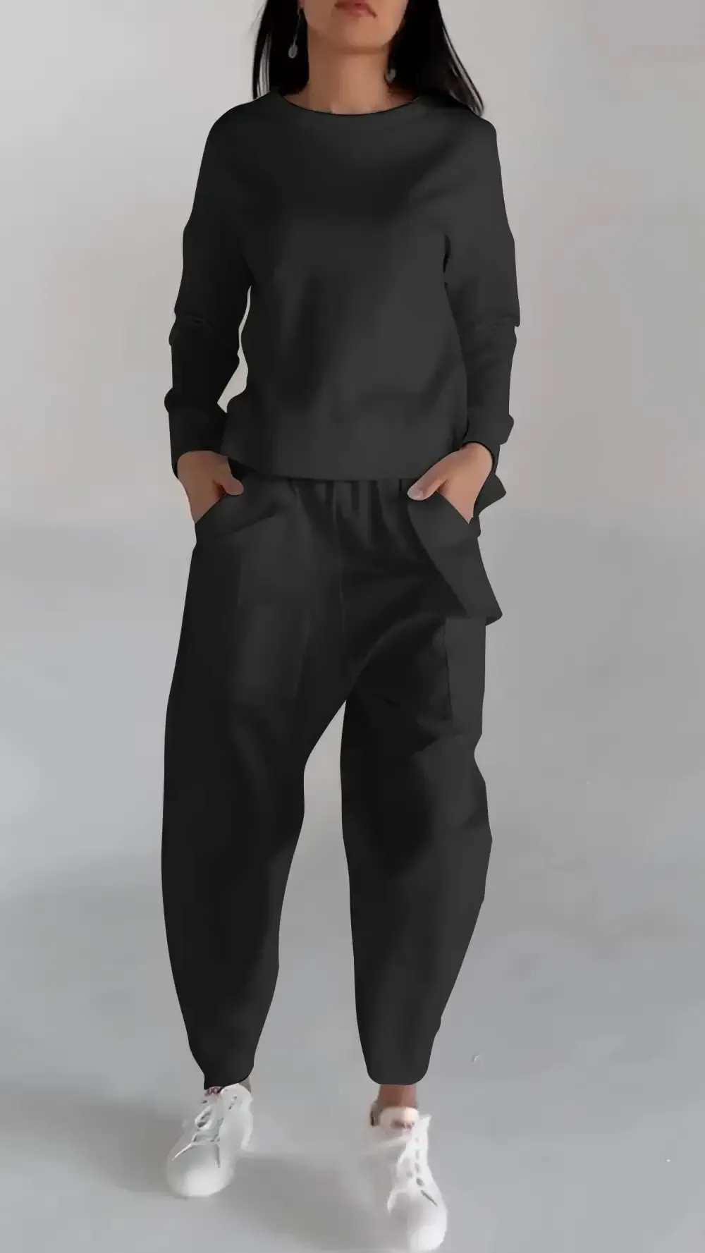 Women Fashion Casual Round Neck Long Sleeve Two Piece Suit