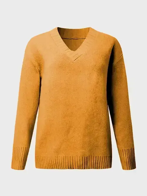 V-Neck Long Sleeve Knit Top Sweater AC