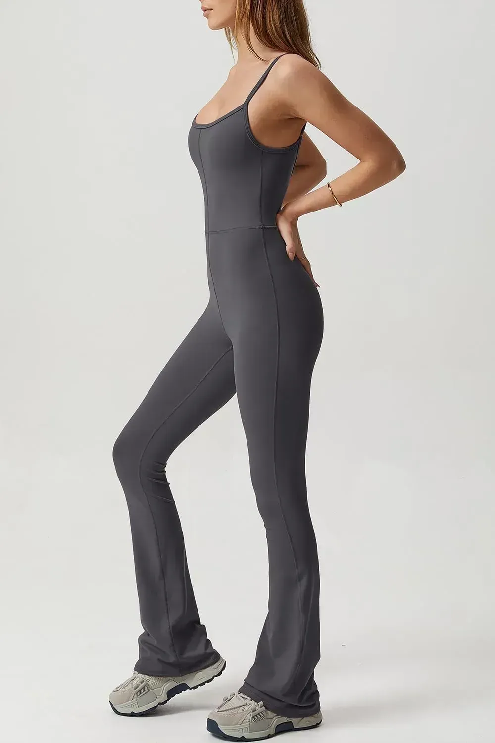 Flare Jumpsuits for Women Spaghetti Straps Scoop Neck Bodycon Full Length Casual Unitard Playsuit