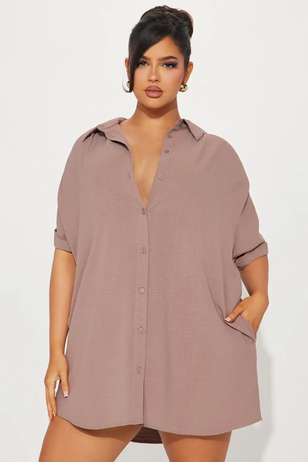 Amelia Mini Shirt Dress - Mocha