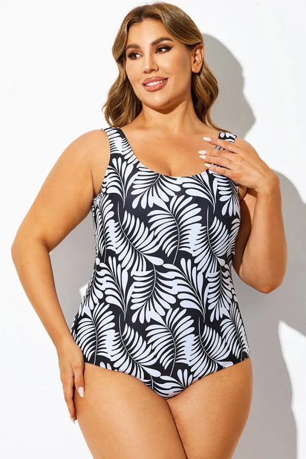 Leaf Chic Print Sport One Piece Swimsuit