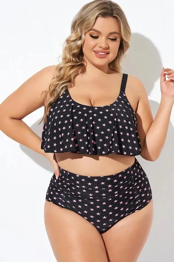 Star Pattern Ruffle Women Bikini Top