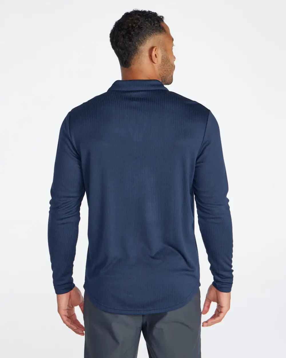 Ribbed Long Sleeve Open V Polo