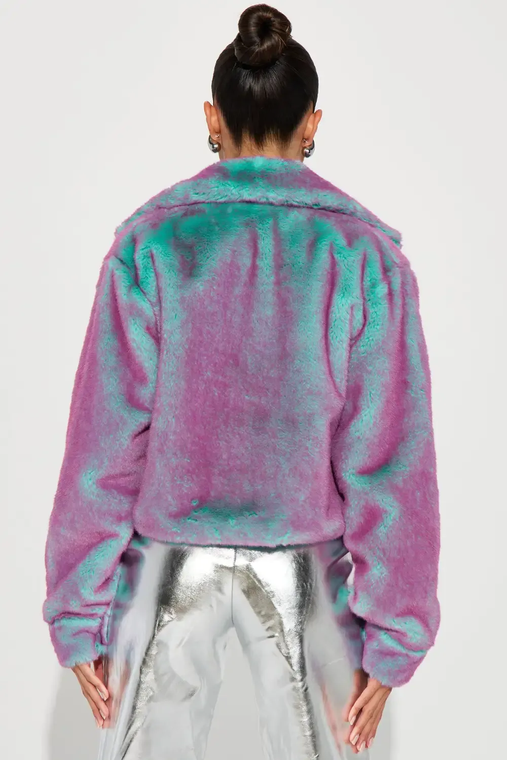 Tell On Me Fitted Faux Fur Jacket - Purple/combo