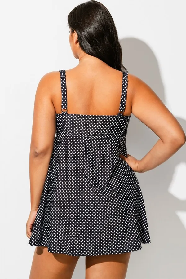 Black & White Polka Dot Knot Sexy Swimdress