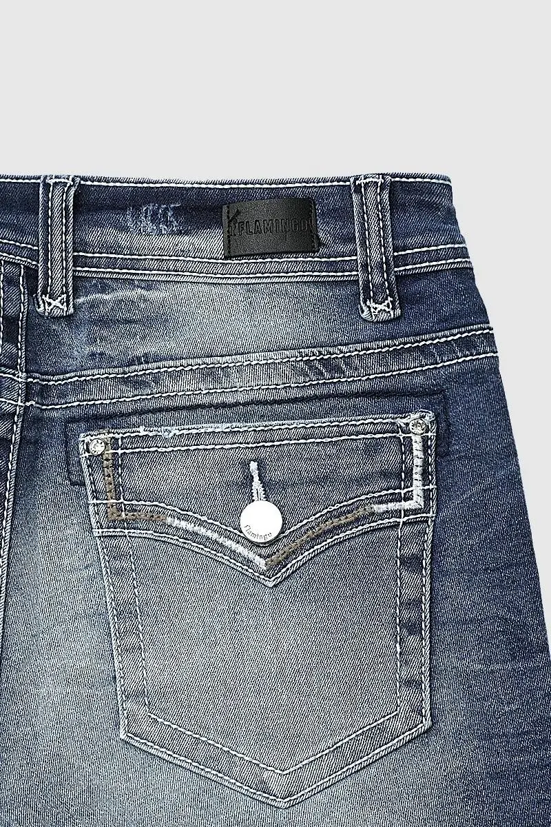 Wash Raw Hem Flap Pocket Mid Rise Denim Shorts