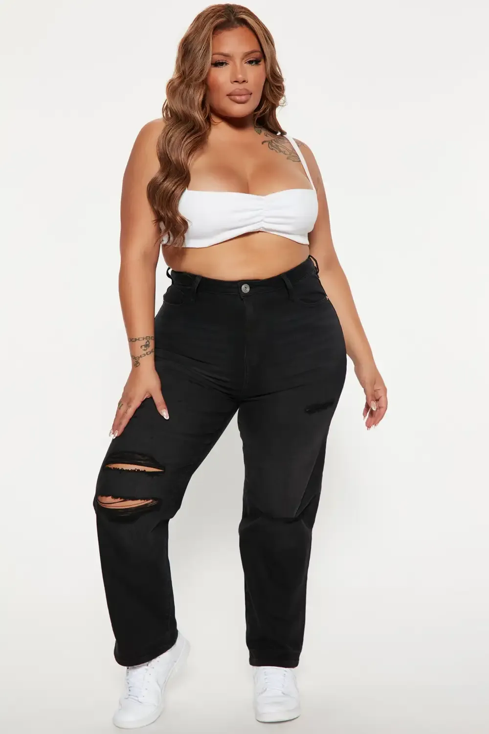 Play Back  Ripped Straight Leg Jeans - Black Wash