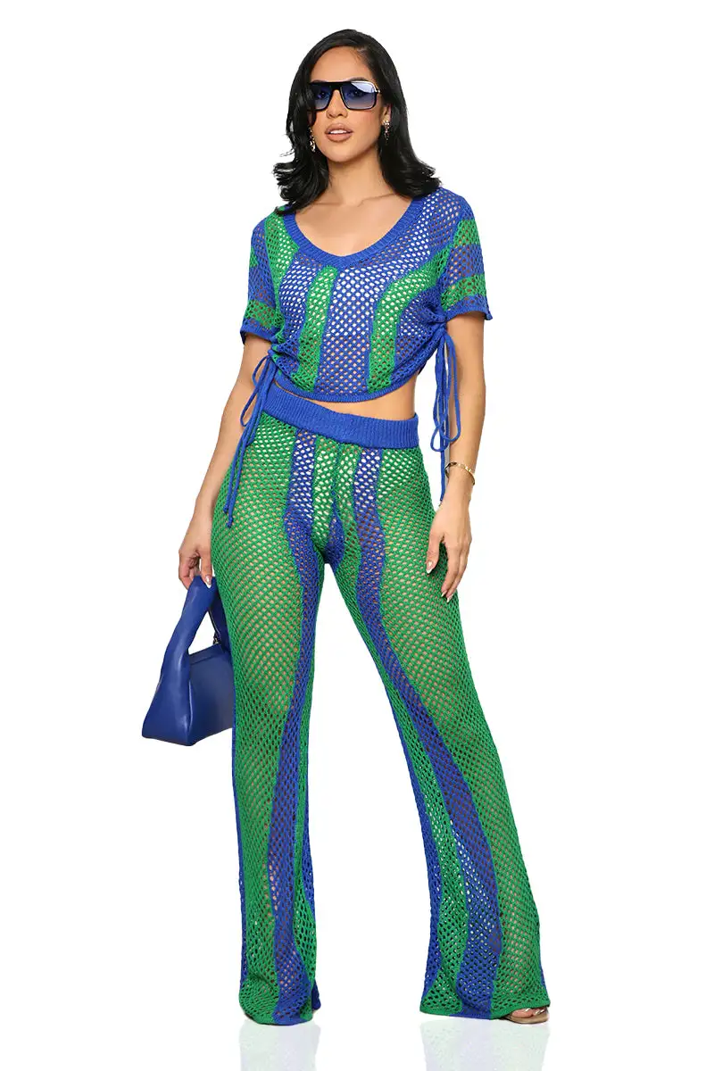 Rainforest Retreat Pants Set (Blue & Green)-FINAL SALE