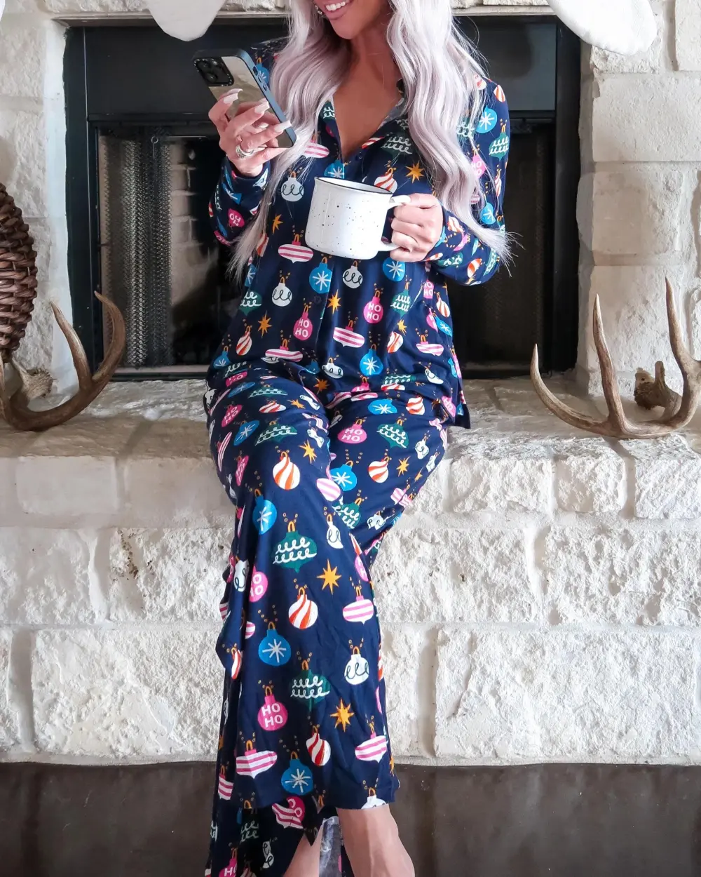 Ornament Pajama Set - Navy Blue