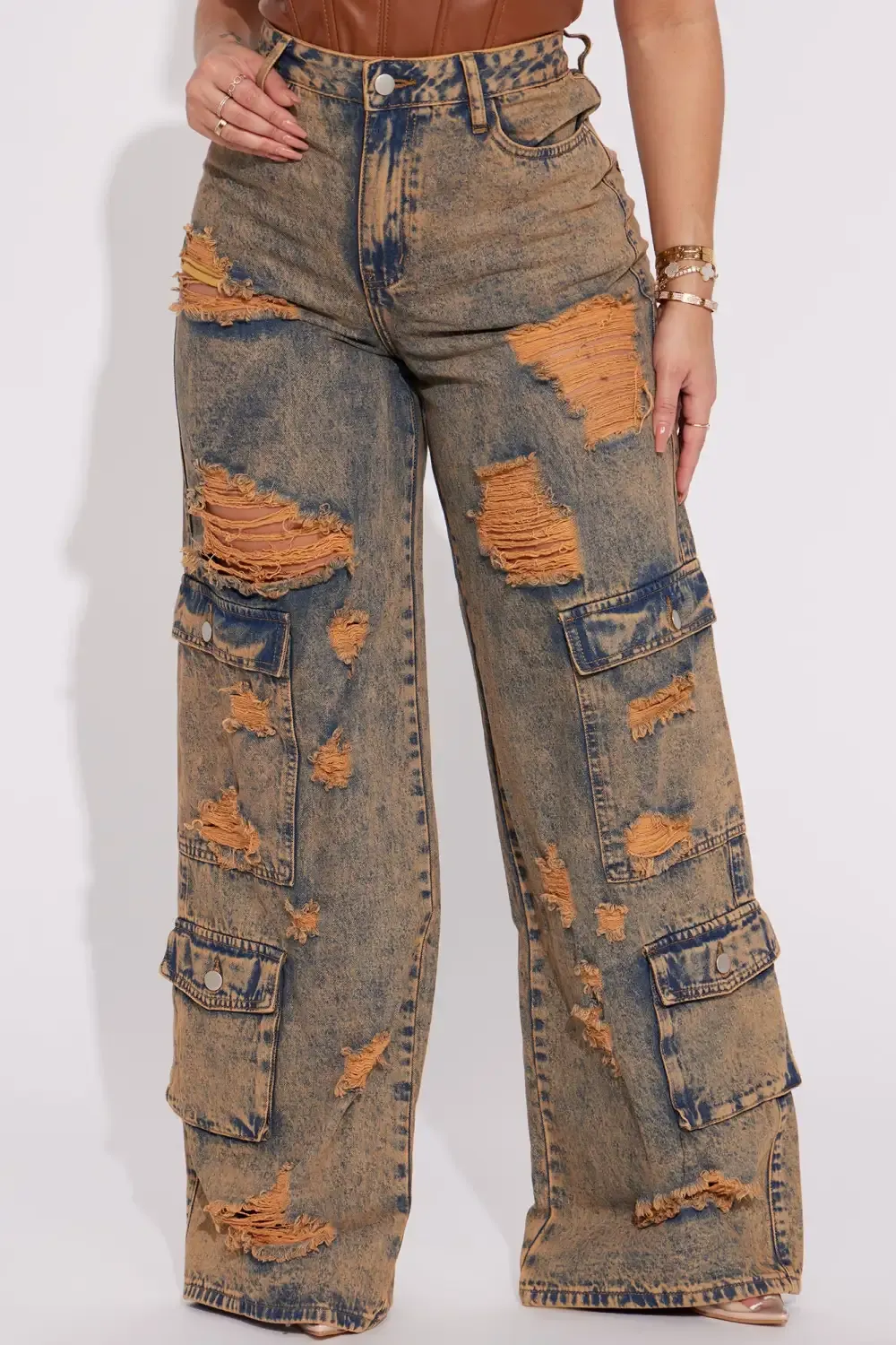 Riley Ripped Baggy Cargo Jean - Copper