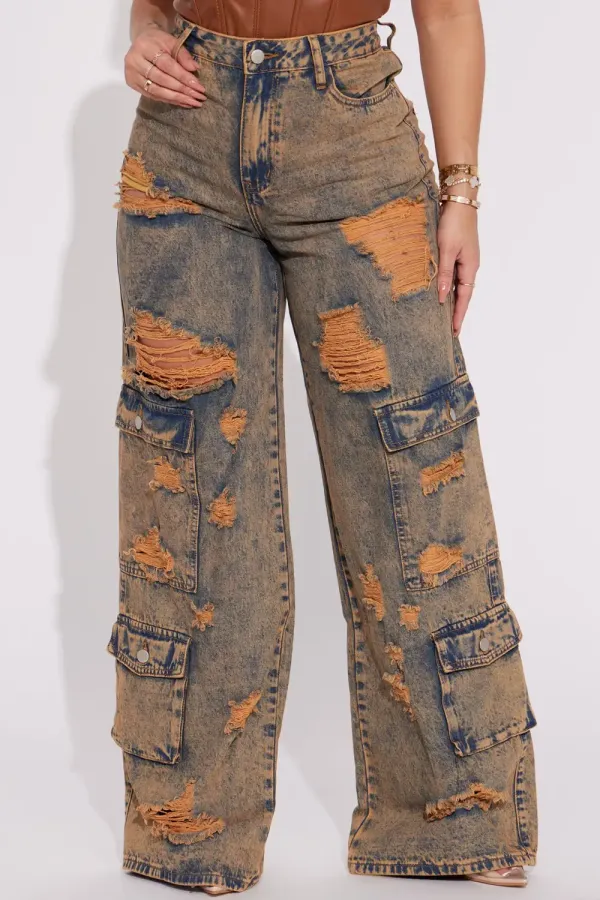 Riley Ripped Baggy Cargo Jean - Copper