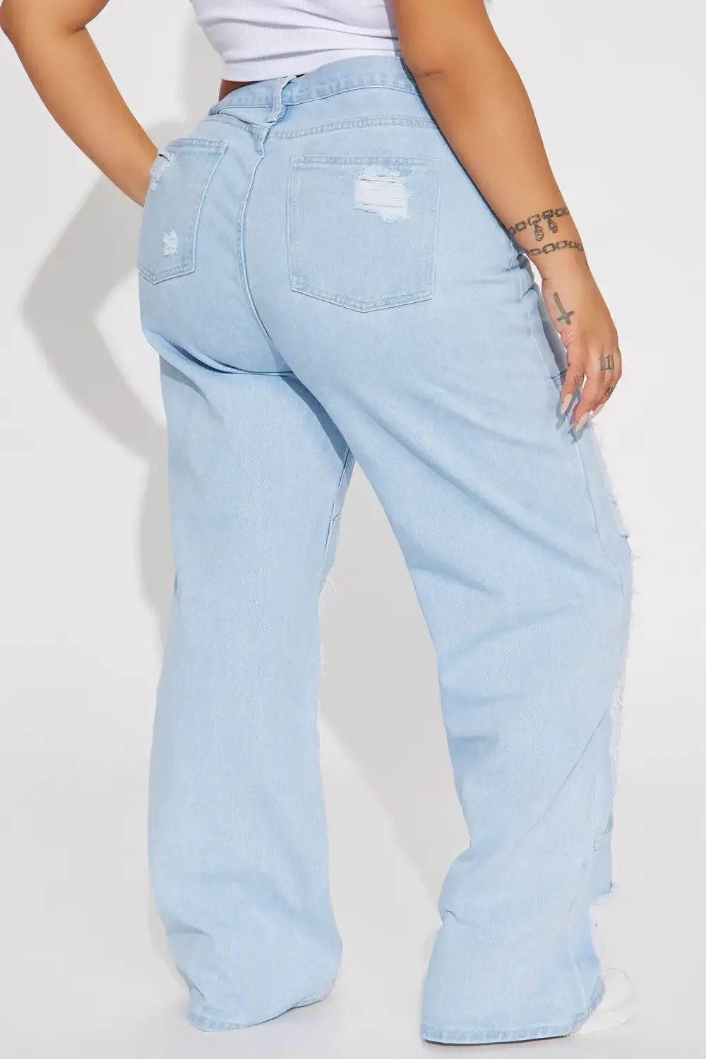Way With Words Ripped Non Stretch Baggy Jeans - Light Wash