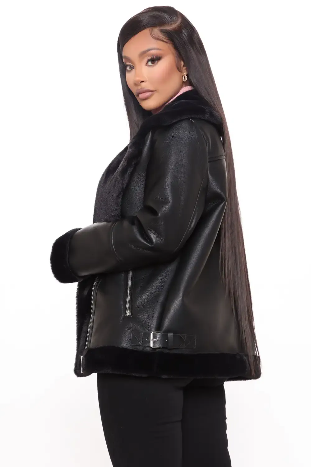 Chic Bad Ass Faux Leather Jacket - Black